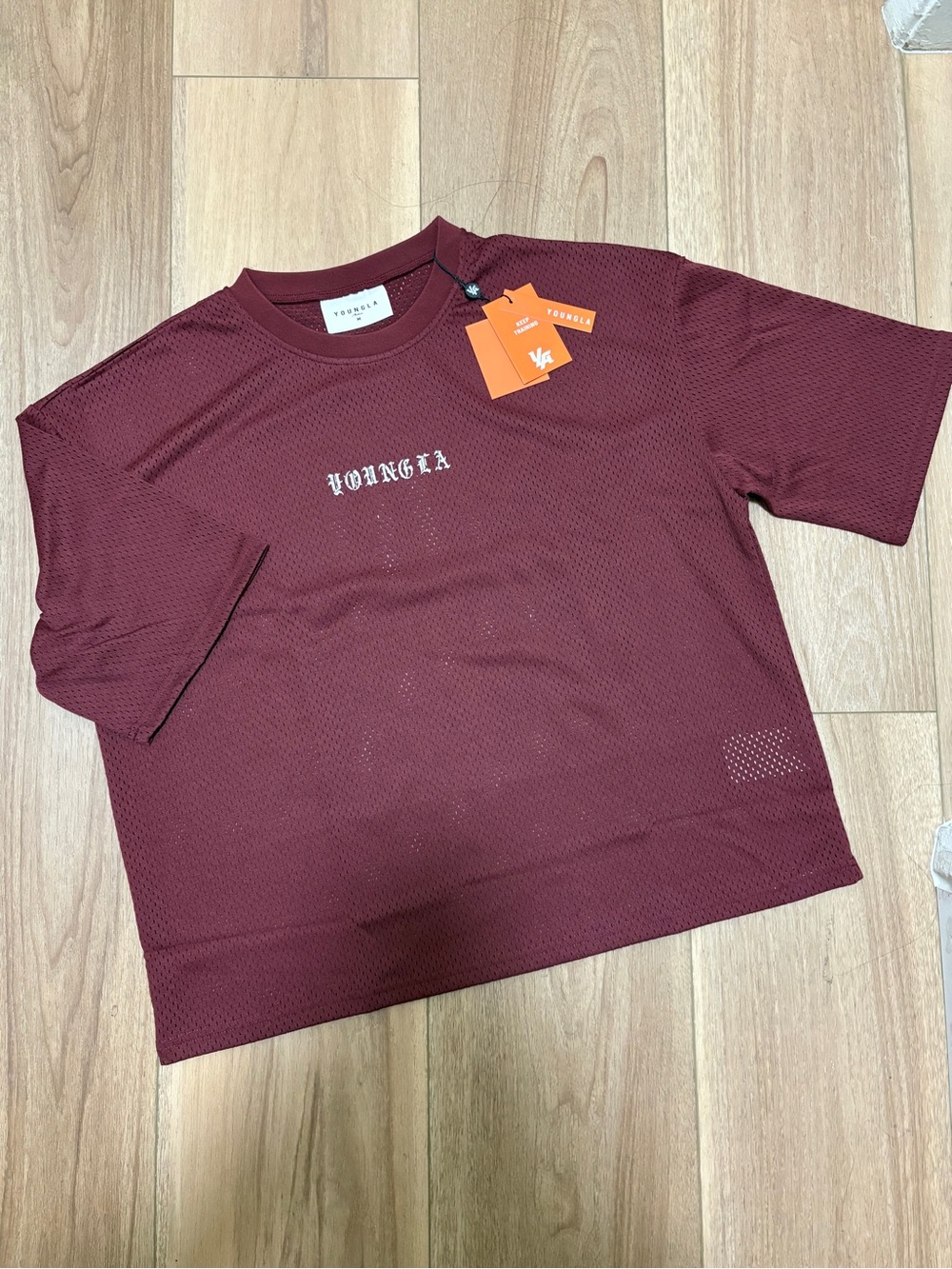 YoungLA Men's Maroon Mesh Short Sleeve Tee